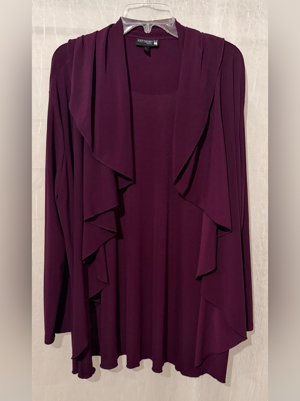 Antthony XL Plum Long Sleeve Ruffle Front Cardigan